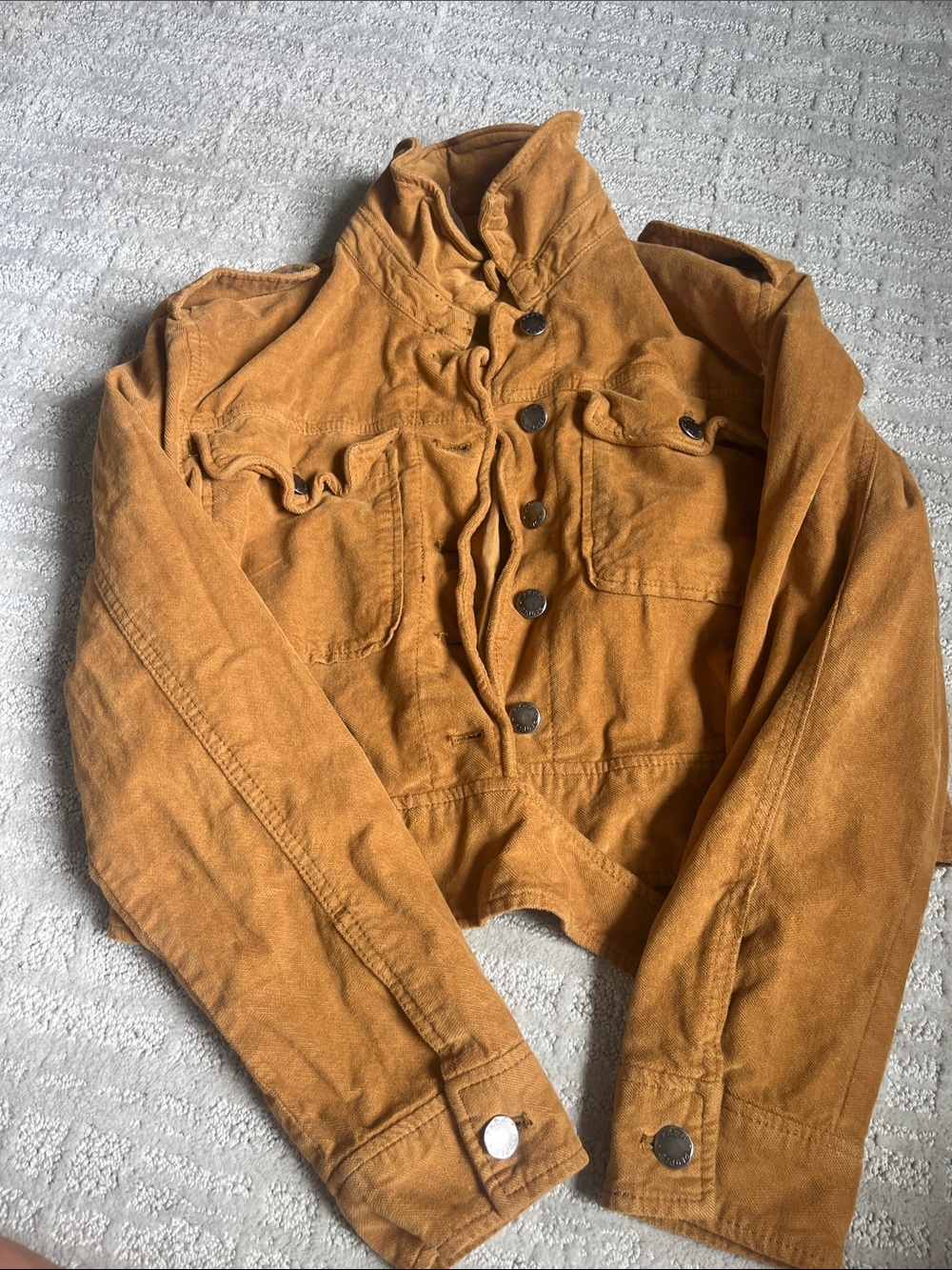 Free People Cropped Corduroy Jacket | Ruffle Collar | Utility Style | Small